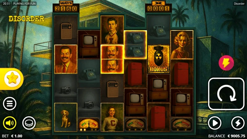 Disorder slot base game with xWays symbols showing expanded grid