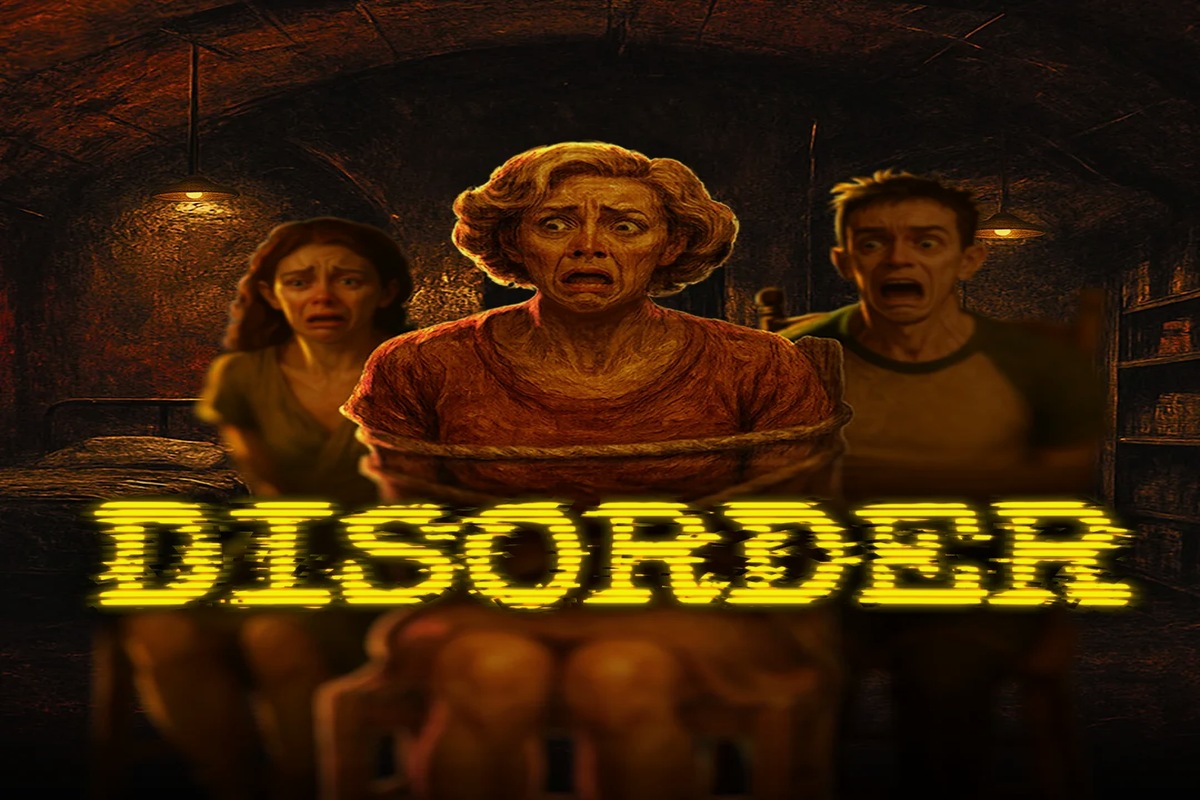 Disorder slot main screen featuring terrified characters in basement setting